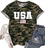MAIHUN American Flag Shirts for Women 4th of July T-Shirt USA Print Patriotic Shirt Stars and Stripes Tees Camo XX-Large