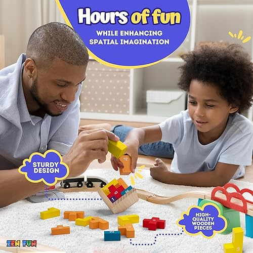 Miniatura 4 de Zen Fun Rompecabezas de madera 3D para niños, 20 y 40 piezas, cubo de rompecabezas de madera en forma de L y T, rompecabezas de escritorio para