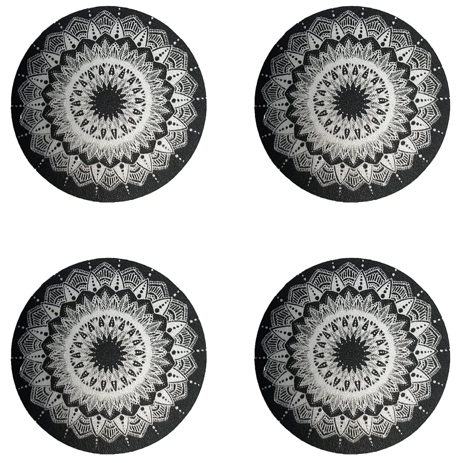 SALEX Replacement Metal Plates Set with Gray Circle Print. Kit of 4 Round Iron Discs Without Holes for Magnetic Car Phone Holders, Wall & Air Vent Mounts, Cases, Magnets. 3M Adhesive Backing. 4 Pack