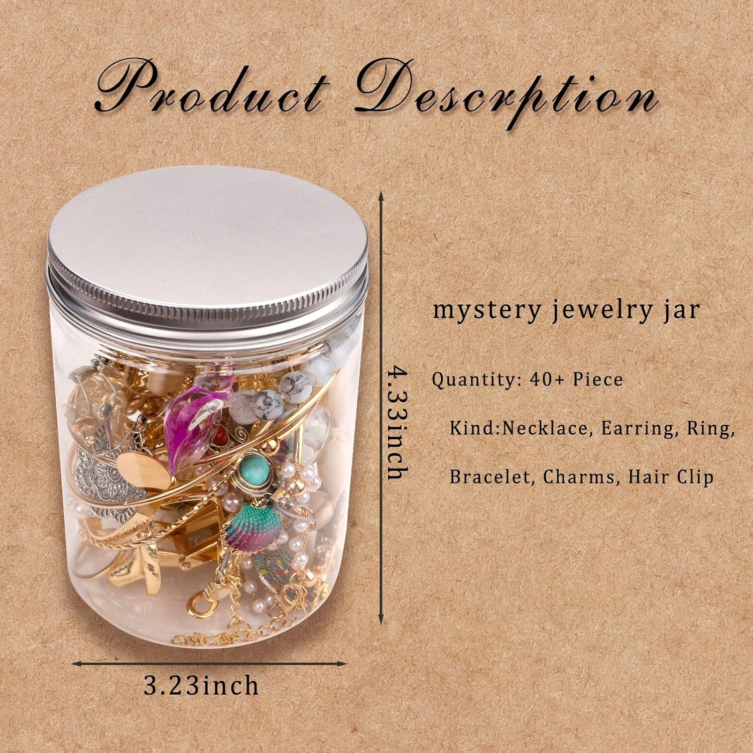 Raicegs 40+PCS Crystal Ocean Theme Mystery Jewelry Jar Surprise Jewelry Box for Women Jewelry Set Necklace Earrings Bracelet Charms Rings Hair Clips Unique Gift for Her Women - Image 2