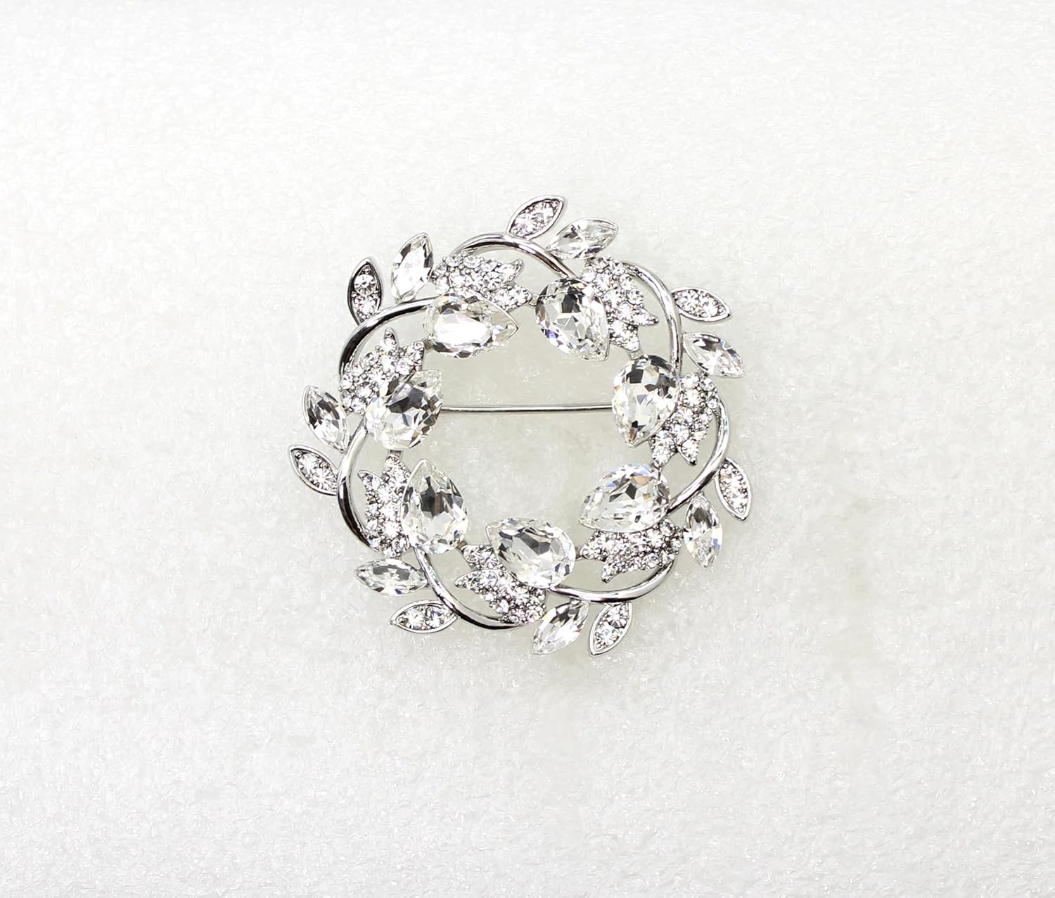 Faship Gorgeous Rhinestone Crystal Floral Wreath Brooch Pin - Image 2