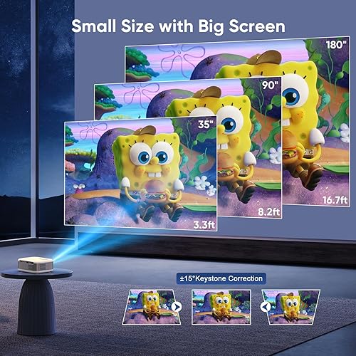 Vista 5 de Proyector portátil 4500 lúmenes para entretenimiento de cine en casa, Full HD 1080P, admite mini proyector HDMI AV USB con barra de sonido