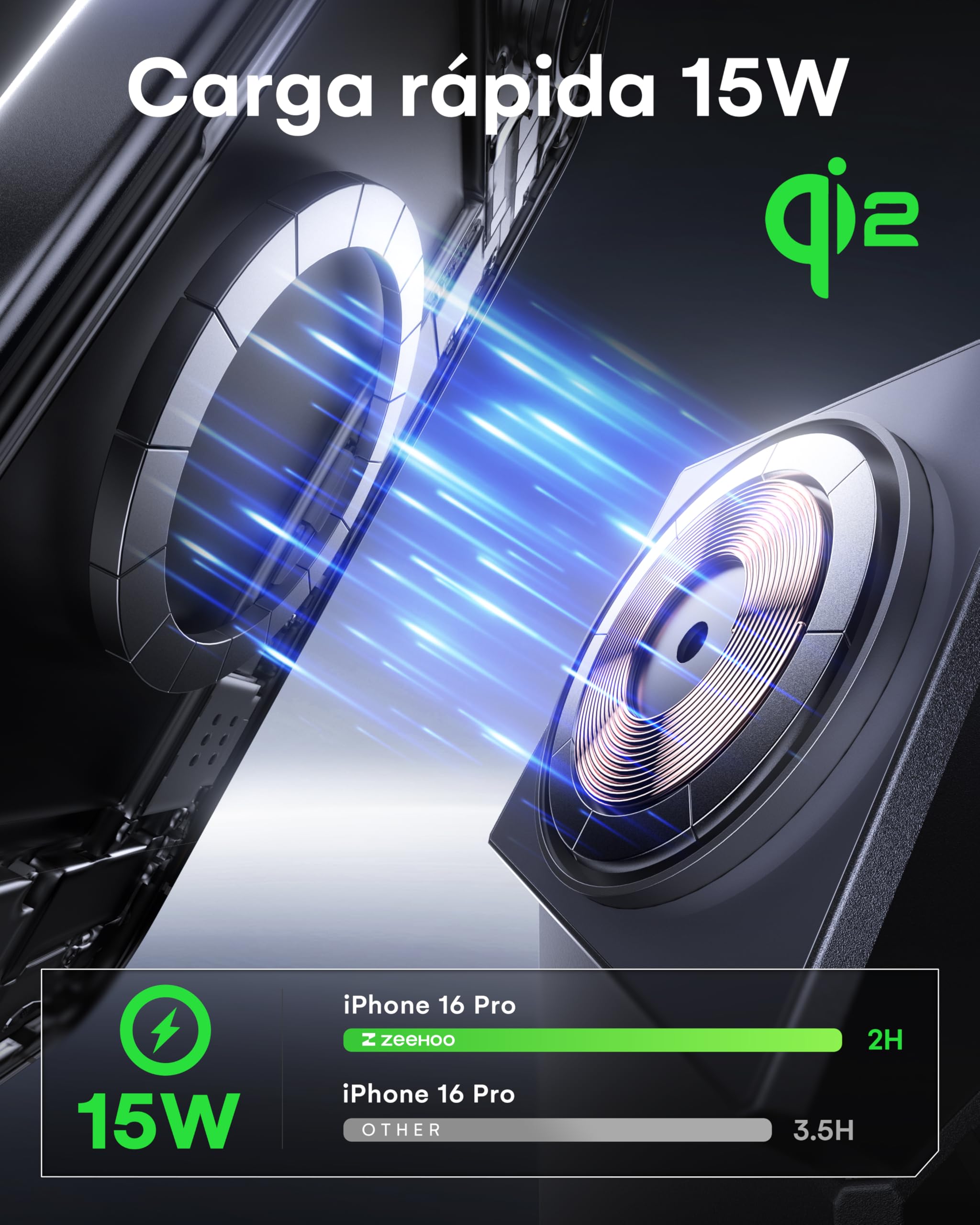 Estación de Carga Inalámbrica, Qi2 15W Fast Charge, Estación de Carga Inalámbrica 3 en 1 para Cargador de Apple Watch, para iPhone 16, 15, 14, 13, 12 Series, AirPods (Cargador USB-C de 30 W Incluido)