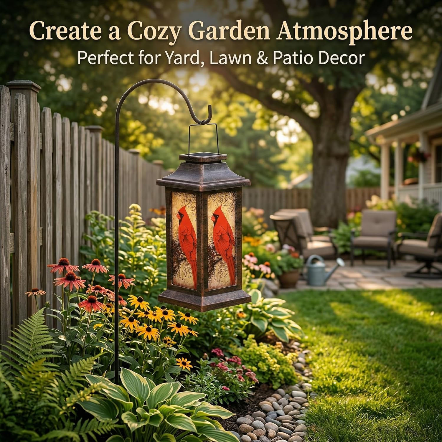 Topadorn Hanging Solar Lantern Waterproof Portable Lamp Outdoor Garden Decorative LED Light, Red Bird,10" H