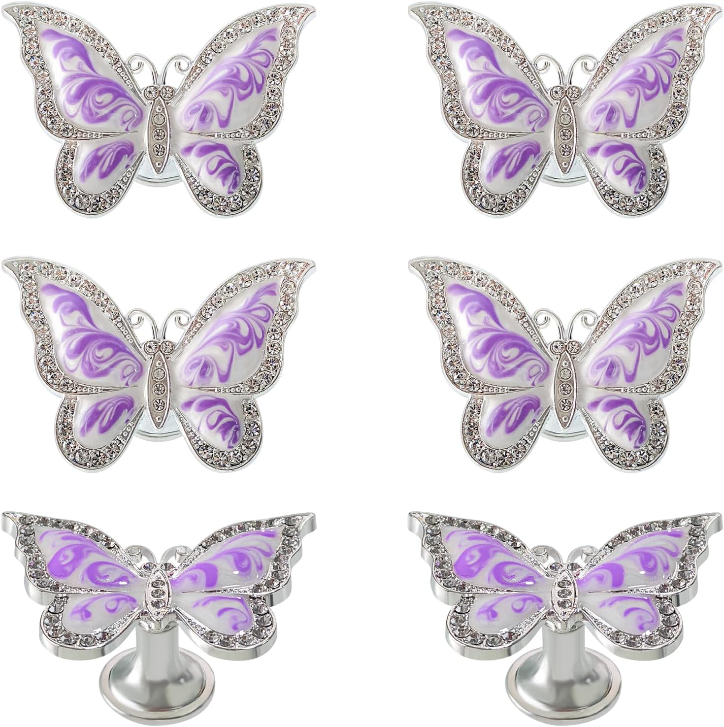 RUN 6 Pieces Butterfly Knobs Metal Decorative Cabinet Drawer Cupboard Furniture Door Single Hole Pulls Handles (Purple)