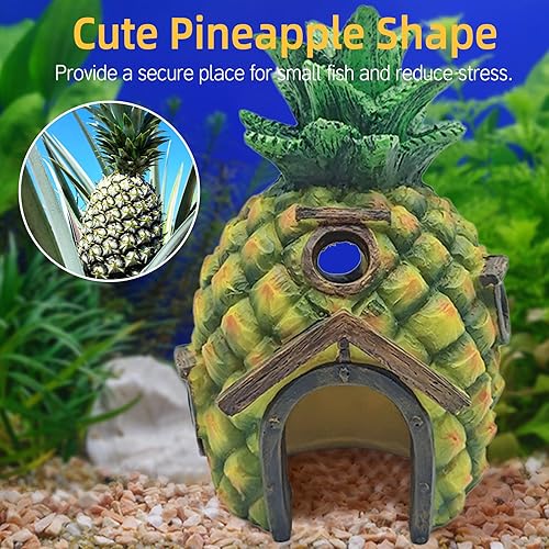 Vista 10 de Tfwadmx Decoraciones de acuario resina piña pecera casa de cangrejo ermitaño escondite cueva refugio decoración paisaje submarino cabaña acuario