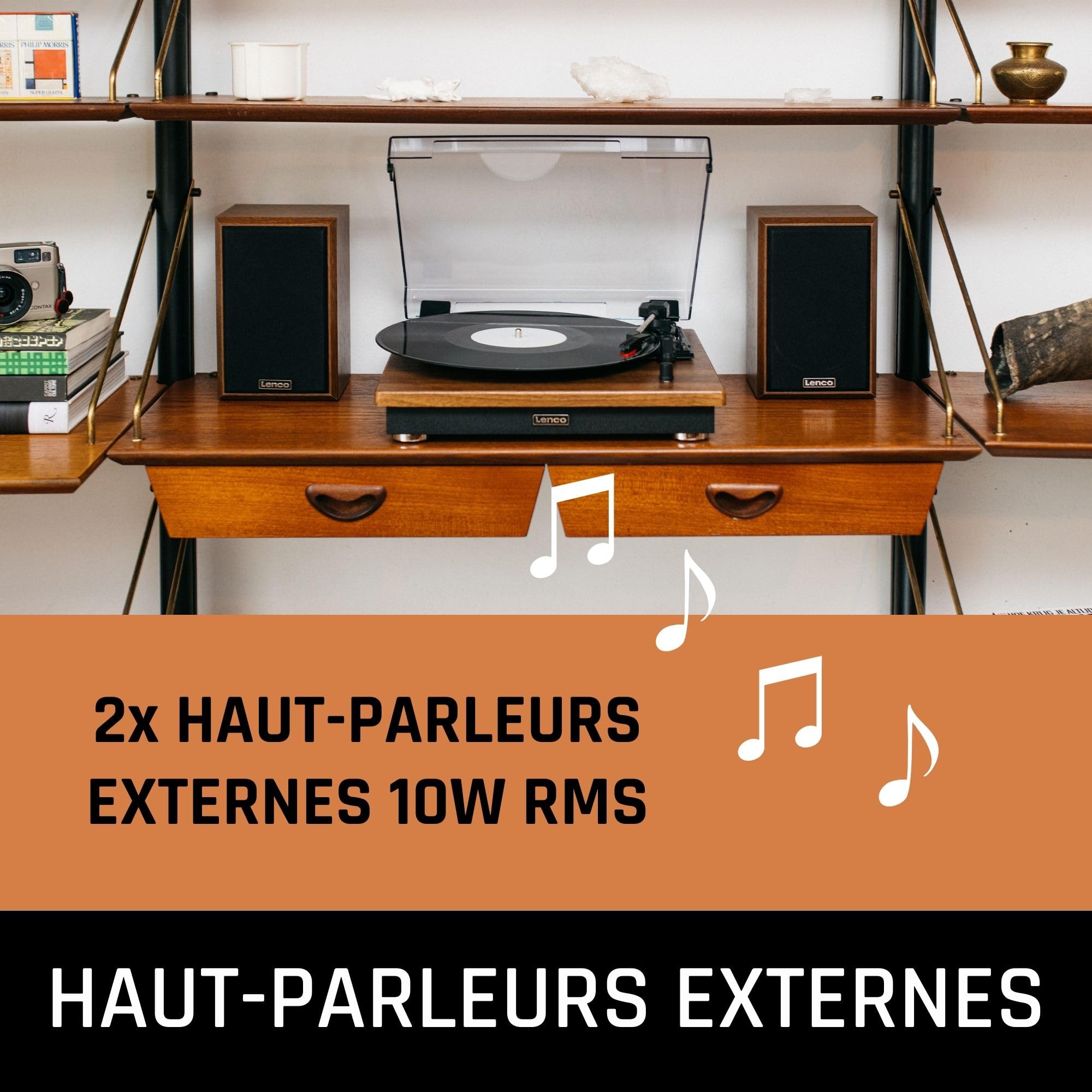 Lenco LS-100 Hi-FI Platine Vinyle avec Bluetooth 5.0 - Tourne Disque avec Haut-Parleur Externe 2 x 10 W RMS - Transmission par Courroie - Arrêt Automatique - Bois