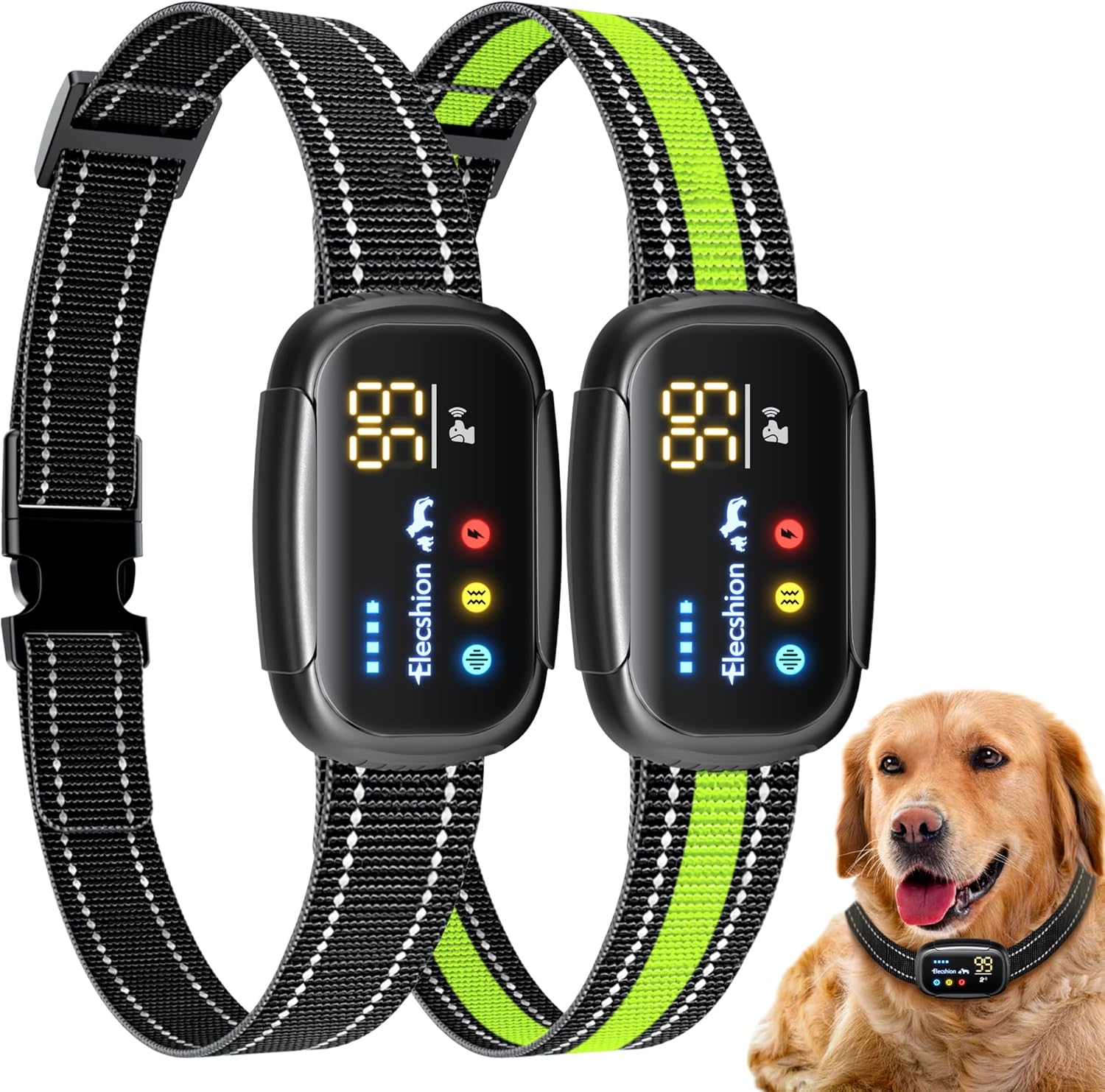 Bark Collar 2 Pack, Update Barking Count Dog Shock Collar for Large Medium Small Dogs 10-150lbs, Rechargeable Anti Barking Training Silencer,5 Adjustable Sensitivity, IP67 Waterproof