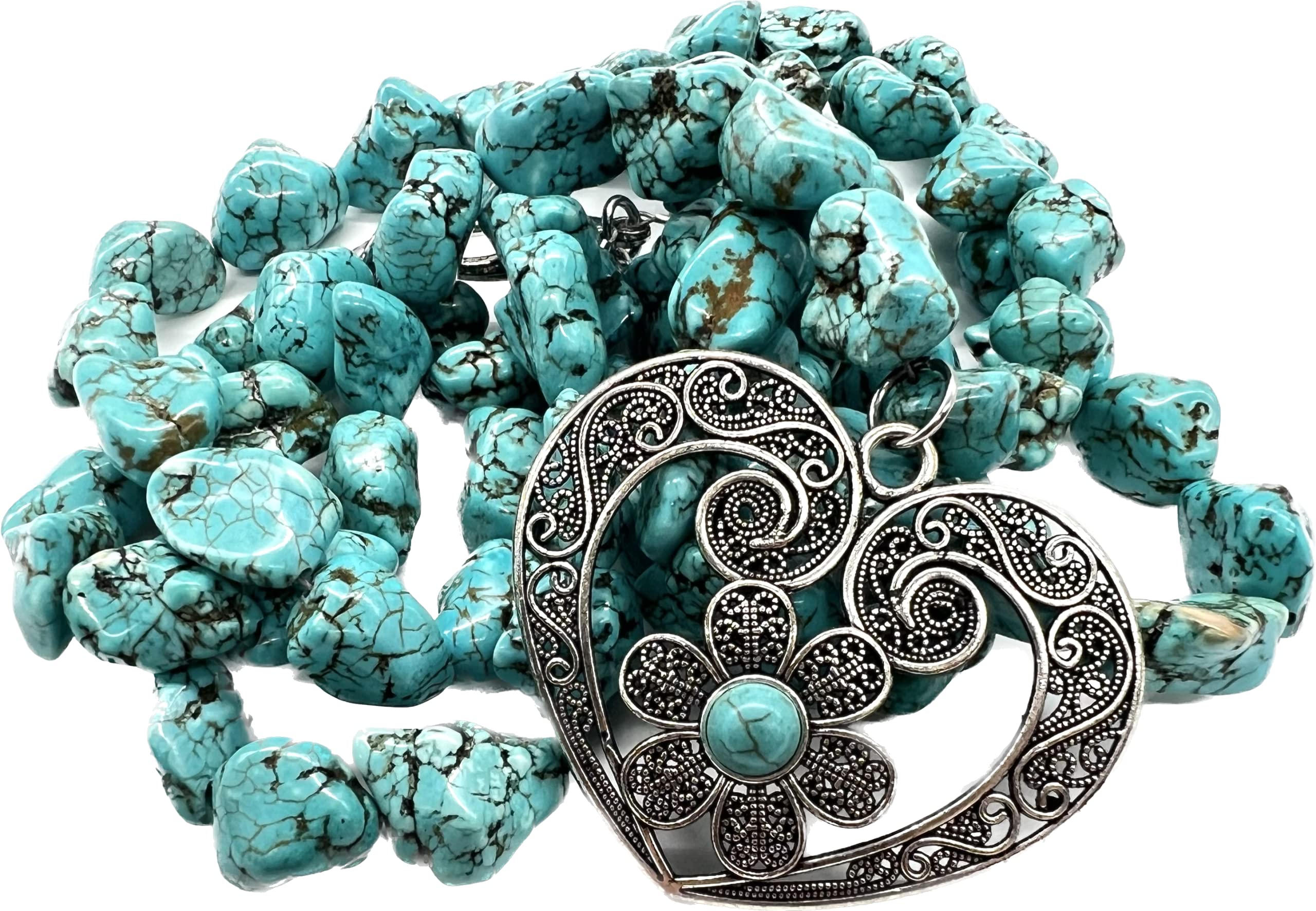 Chunky Multi-Strand Howlite Necklace with Silver Tone Heart Pendant