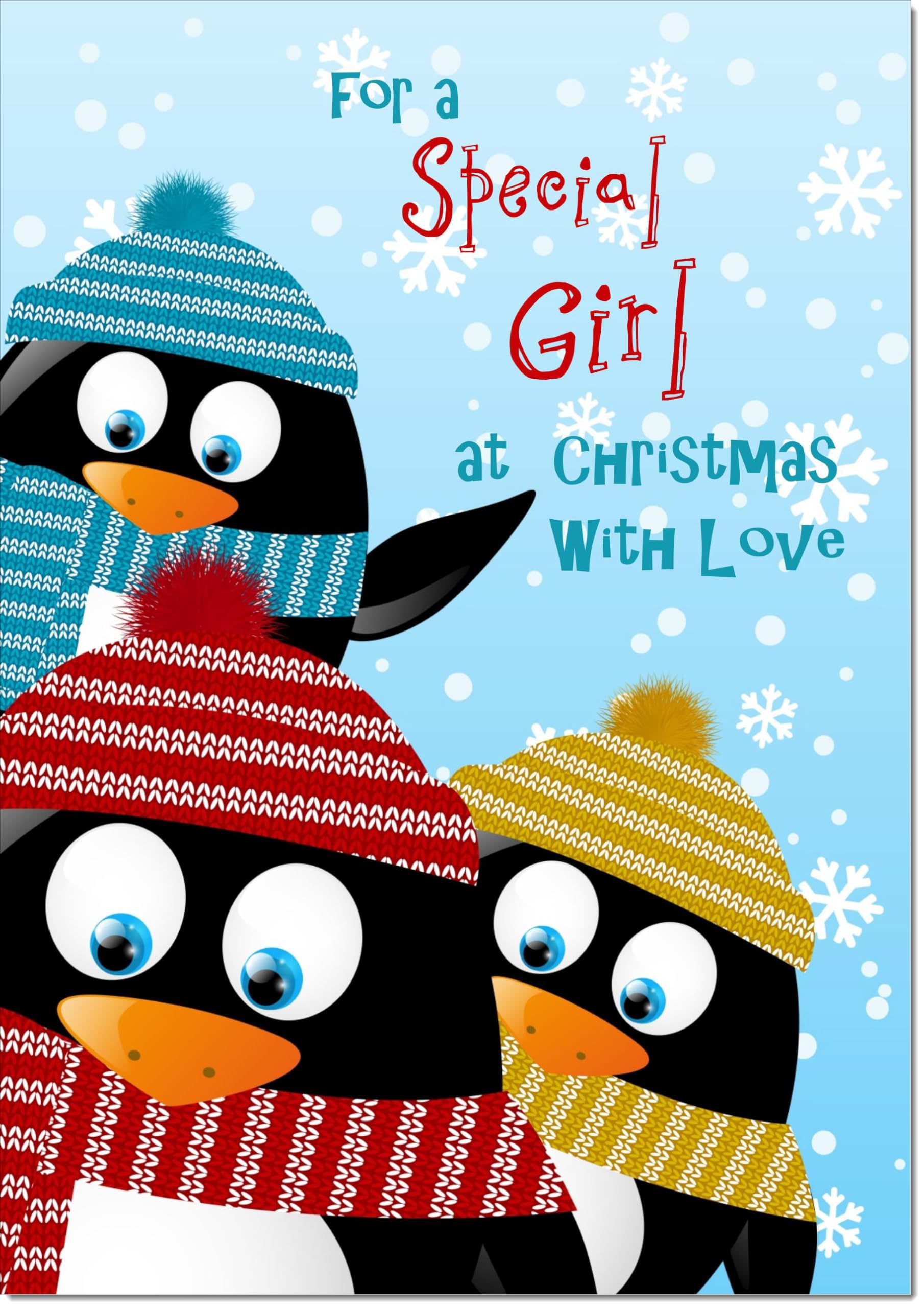 doodlecards Special Girl Christmas Card Three Penquins Large A4 Size Christmas Card for Special Girl with Plain Envelope — image 1