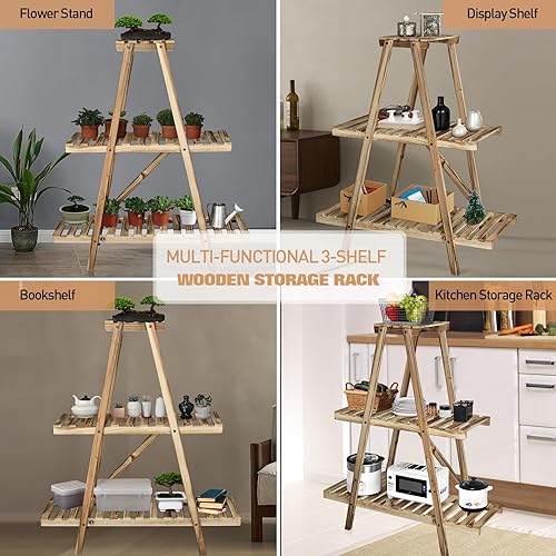 Miniatura 6 de Estante de escalera de 3 niveles, estantes de escalera para plantas, estante plegable para escalera, estantería de escalera para oficina,