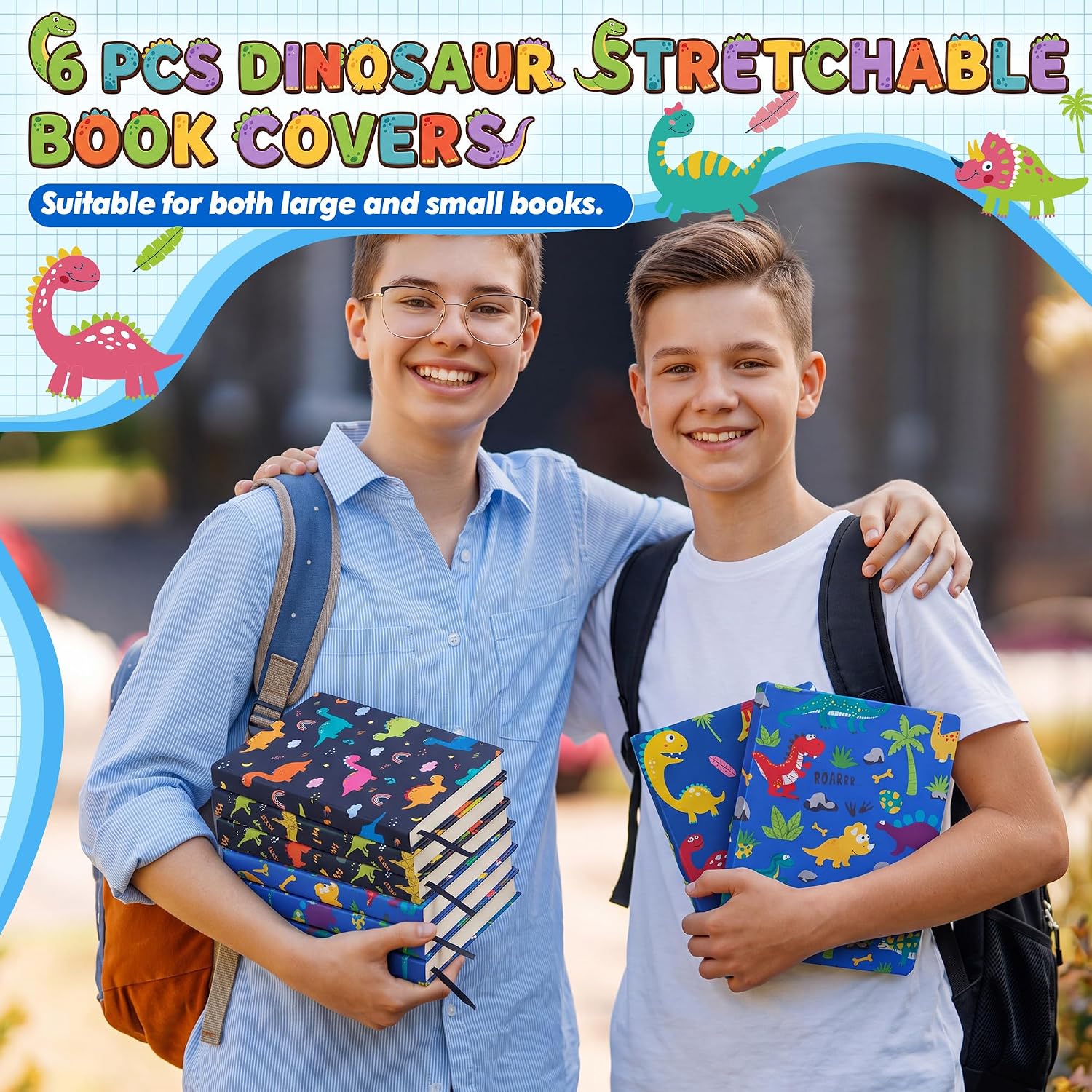 Crtiin 6 Pcs Stretchable Book Covers, Jumbo Textbook Cover, Dinosaur Styles image 4
