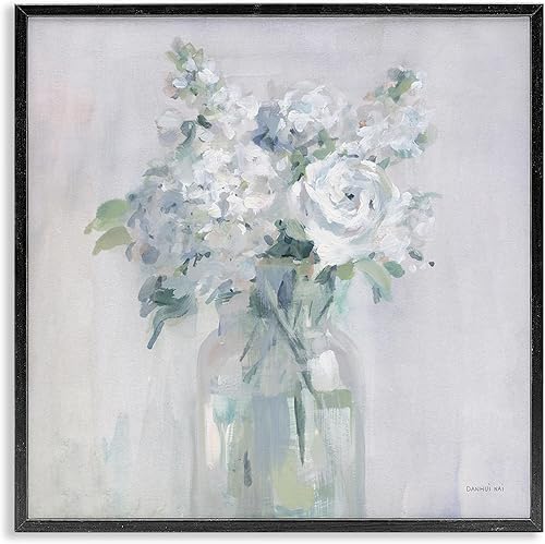 Stupell Industries Ramo abstracto blanco con marco negro, diseño de arte giclée por Danhui Nai, 17 x 17 pulgadas