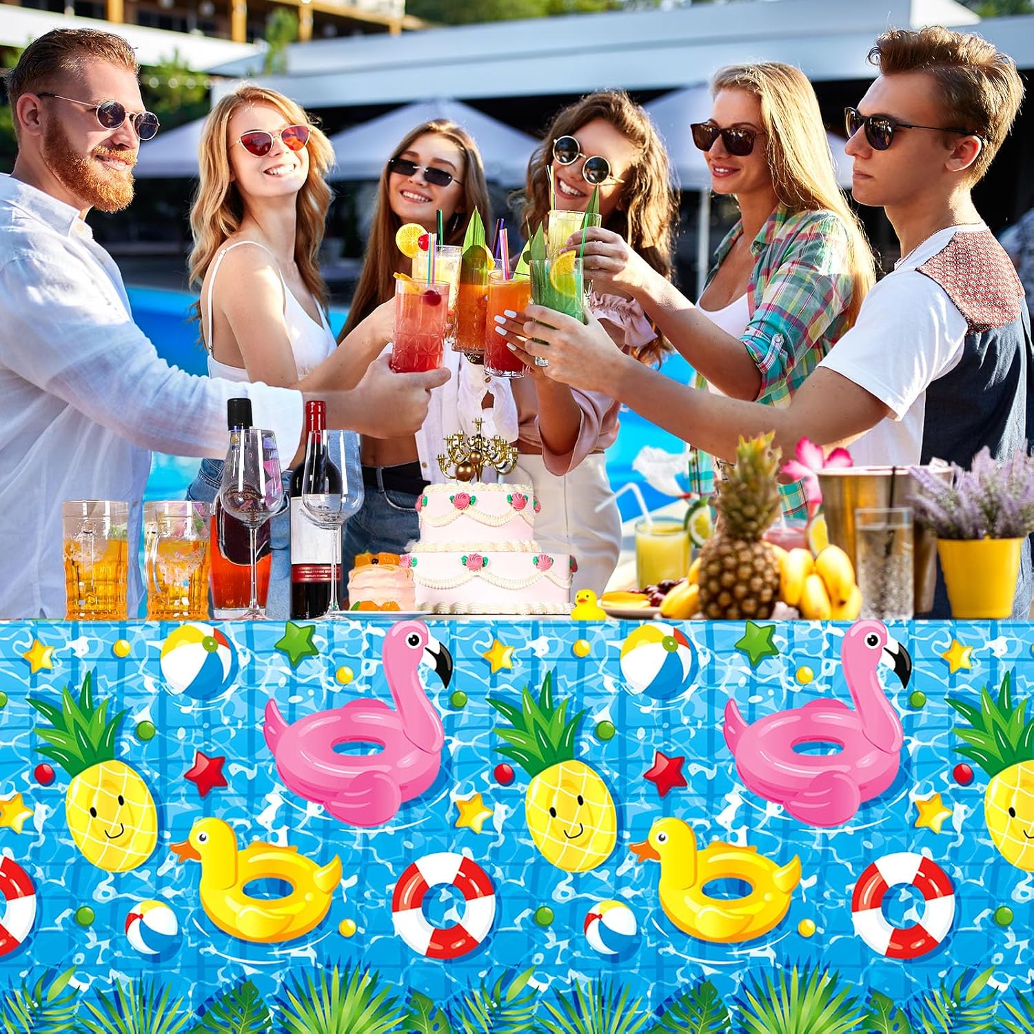 Thyle 6 Pcs Pool Party Tablecloth Plastic Summer Beach Table Cover 54 x 108 Inch Disposable Hawaiian Tablecloth Pool Party Decorations for Summer Ocean Beach Swimming Pool Birthday Party Supplies