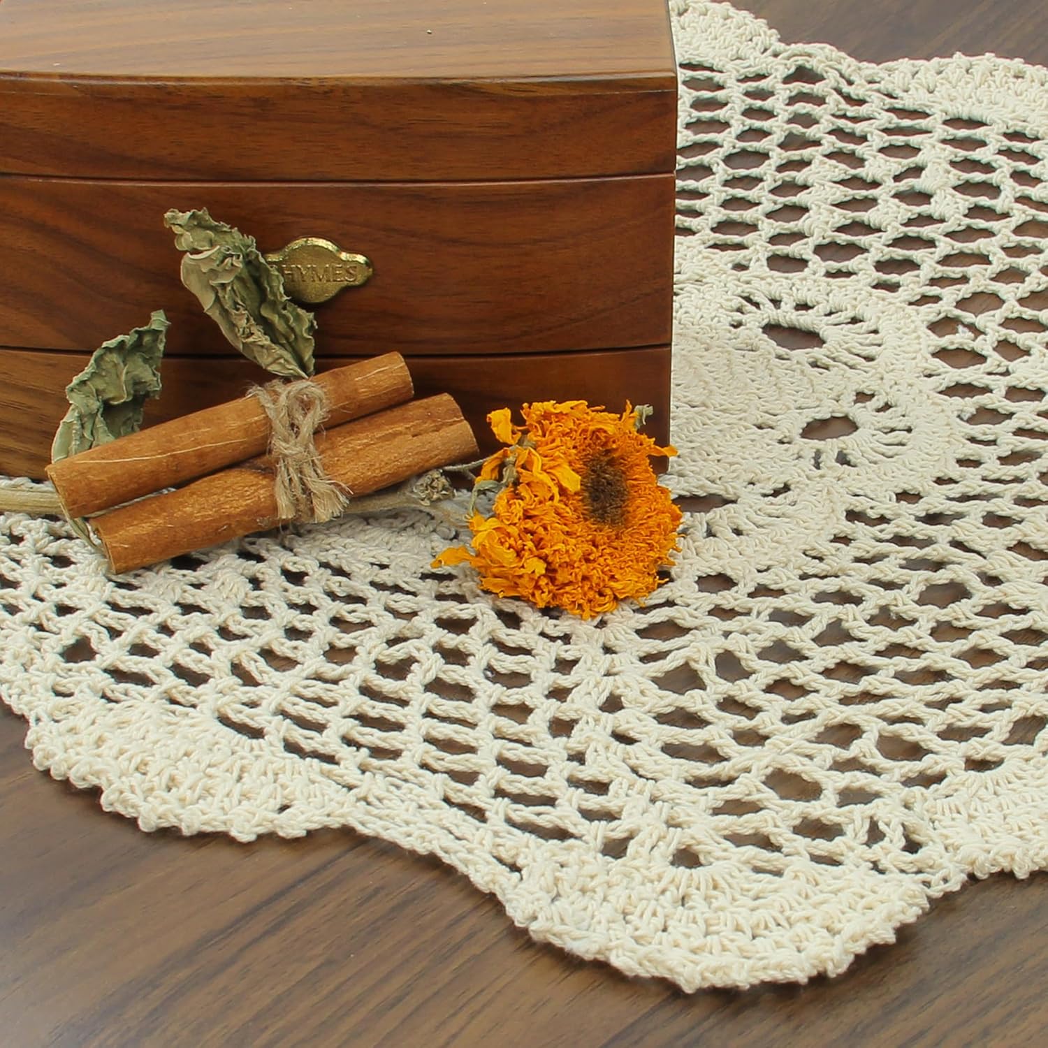 kilofly Crochet Cotton Lace Table Placemats Doilies Set, 4pc, Oblong, Beige, 15 x 23 inch