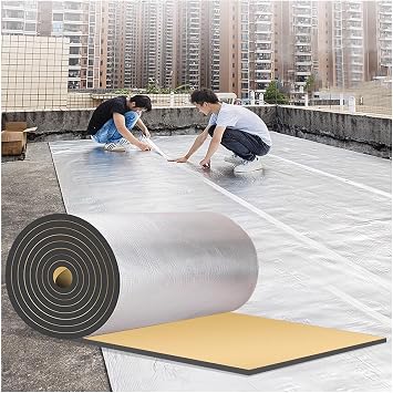 Heat Reflecting Insulation Roll,Foam Core Radiant Barrier,Thermal Foil Insulation Panel,Self-Adhesive Aluminum Foil Sound Insulation Cotton,Weatherproofing,Condensation5MMTHK,1 * 6M6m2