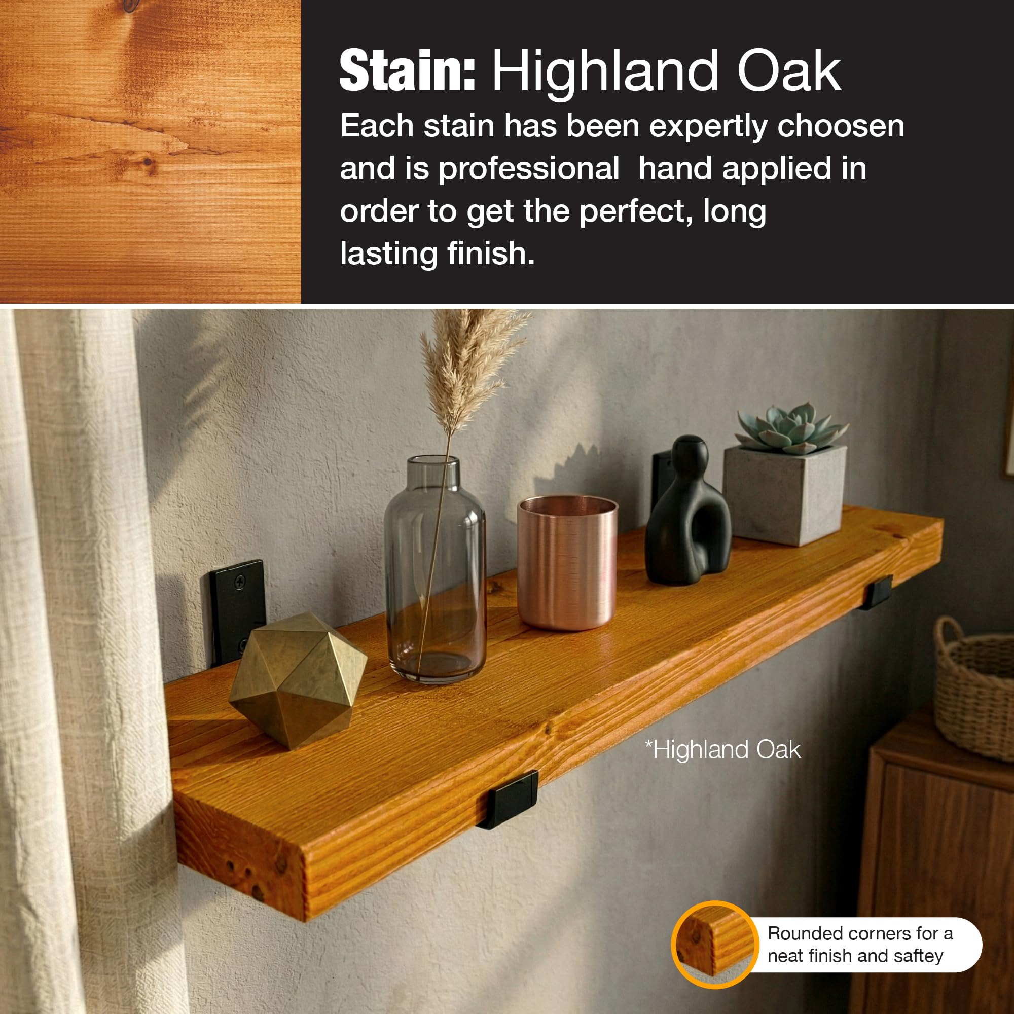 Top Notch Home & Living Handcrafted Rustic Wooden Wall Shelf, Incl 2 Up Brackets - Image 3