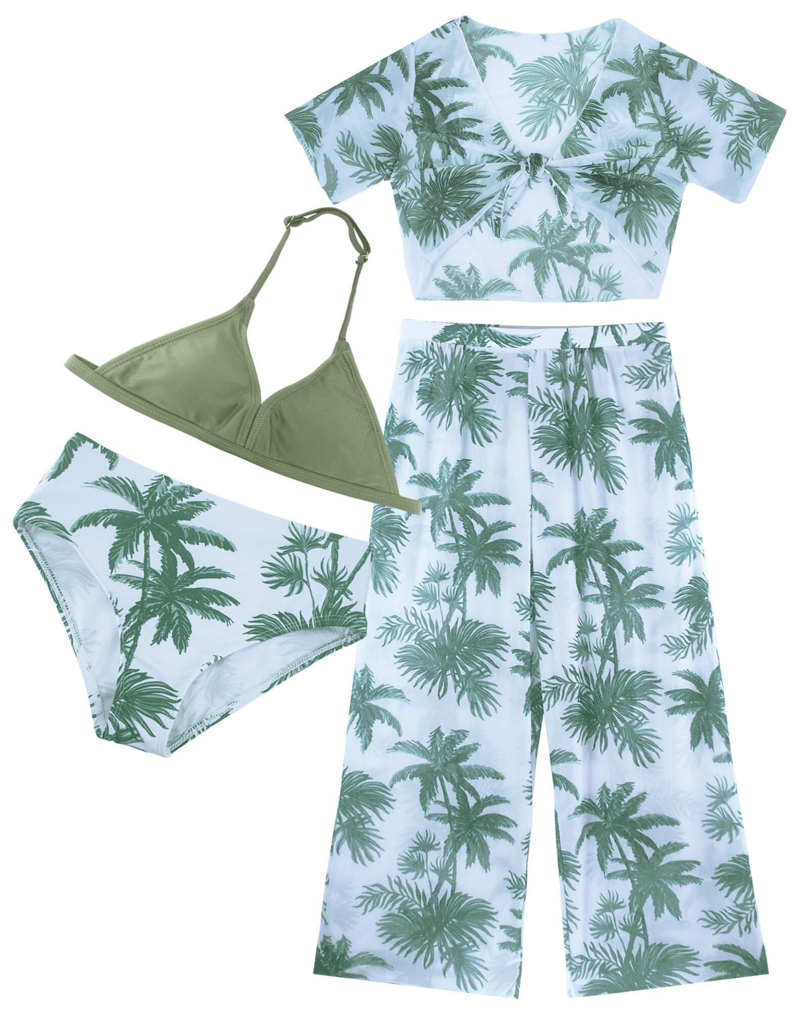 SEAUR 4 piezas traje de baño niña espalda descubierta top triángulo bikini pantalones cortos traje de baño conjunto de trajes de baño para playas de arena
