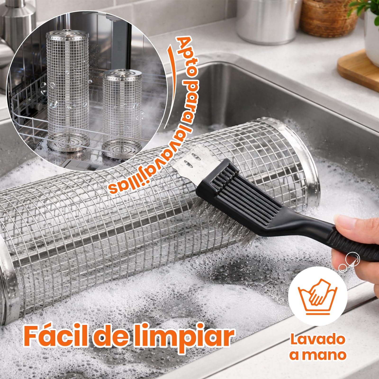 18 Piezas Set de Cesta de Parrilla Rodante, Acero Inoxidable 304, Set Completo de Accesorios para Barbacoa con Pinzas, Guantes, Cepillo de Limpieza, Bolsa & Más, Regalo para Hombre Papá