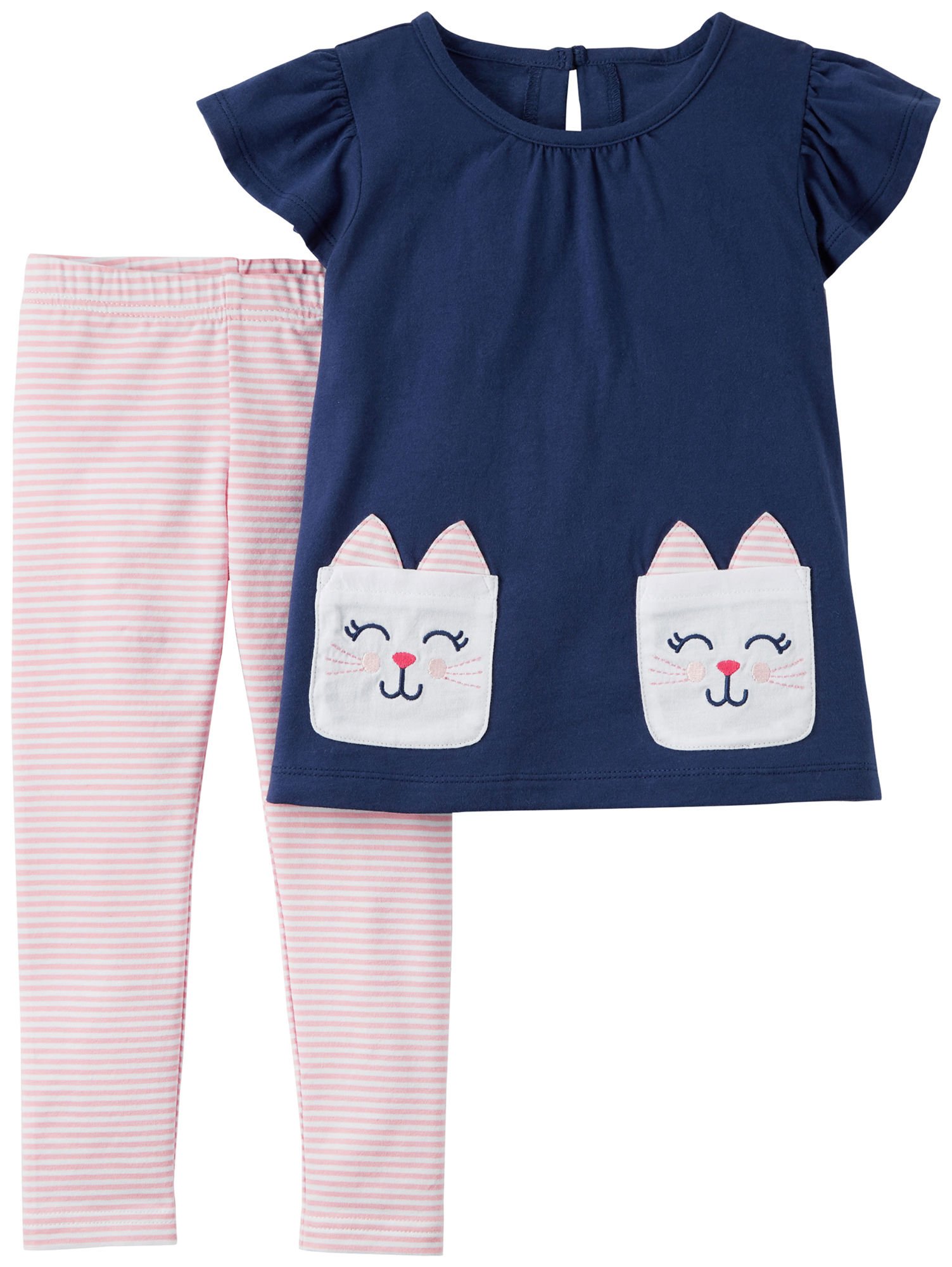 Carter's Baby Girls' Short Sleeve Bunny Pocket Top and Striped Leggings 9 Months Blue/Pink