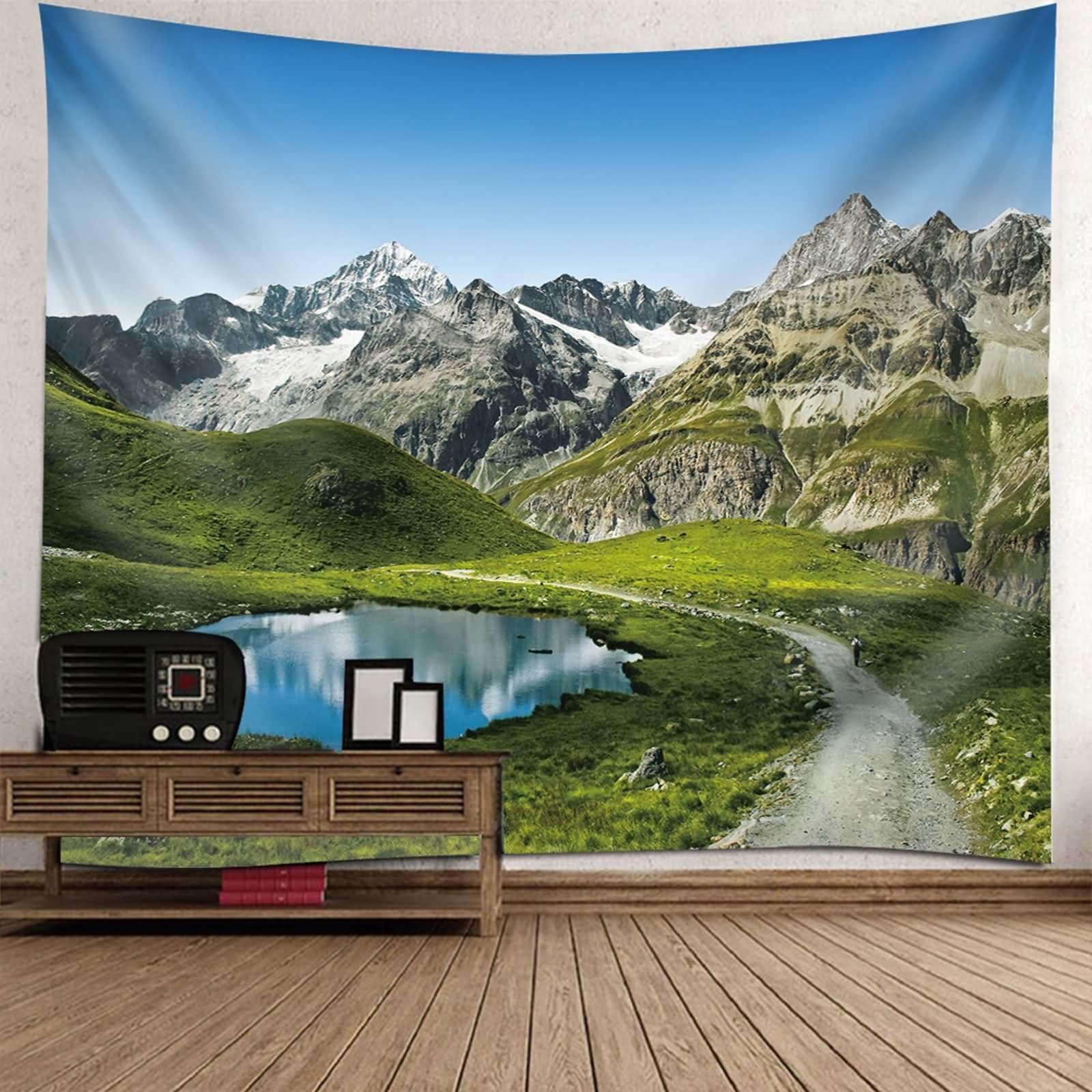 Homxi Wandteppiche Schlafzimmer Wanddeko 260 x 240 CM,Landschaft See und Berg Polyester Wandteppiche Wand Tuch Blau Grün
