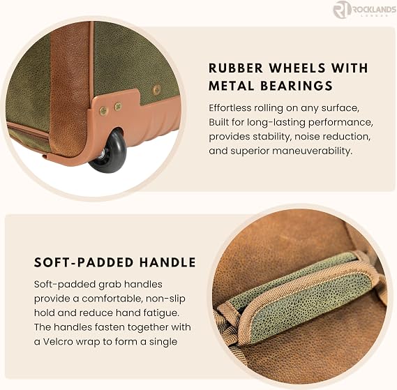 Rocklands® Lightweight Suede Wheeled Holdall Trolley Suitcase Large Duffle Travel Bag with Telescopic Handle (Large - 32 (H82xW42xD40 cm), Green)
