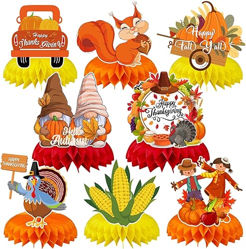 JULMELON Decoraciones de fiesta de otoño, 8 piezas de decoración de mesa de Acción de Gracias, centros de mesa de panal 3D de doble cara, disponible en Yaxa Colombia