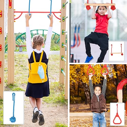 Miniatura 4 de Slsy Carrera de obstáculos Ninja Warrior para niños, kit de línea de floja Ninja duradera de 50 pies con accesorios completos, equipo de juego con