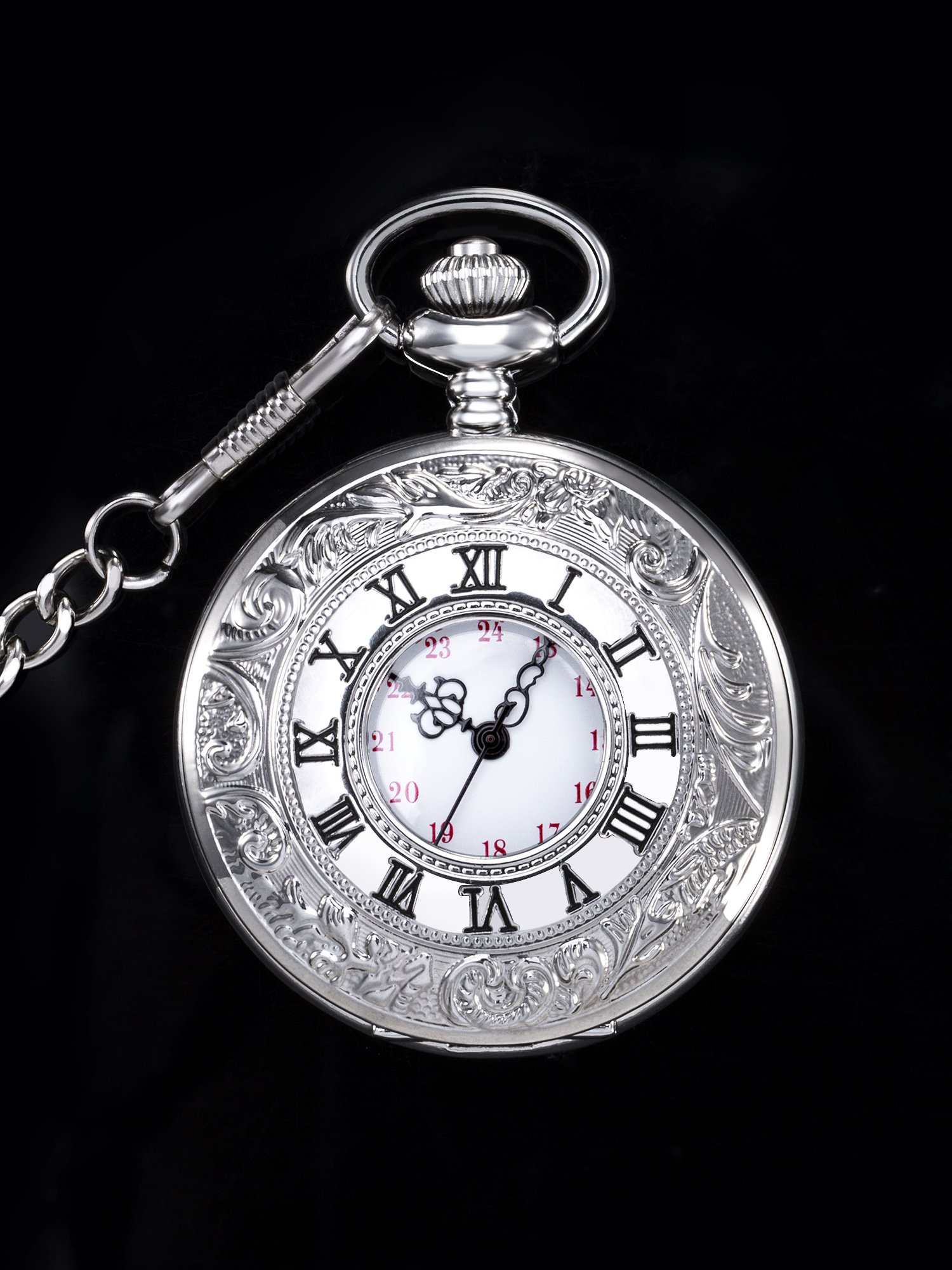 Orologi da Tasca, Numeri Romani Classici Argento con Catena(White)