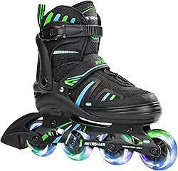 METROLLER Patins em linha ajustáveis para meninas, meninos, com rodas iluminadas, patins infantis, jovens, divertidas, para iniciantes, jovens, adultos, ao ar livre