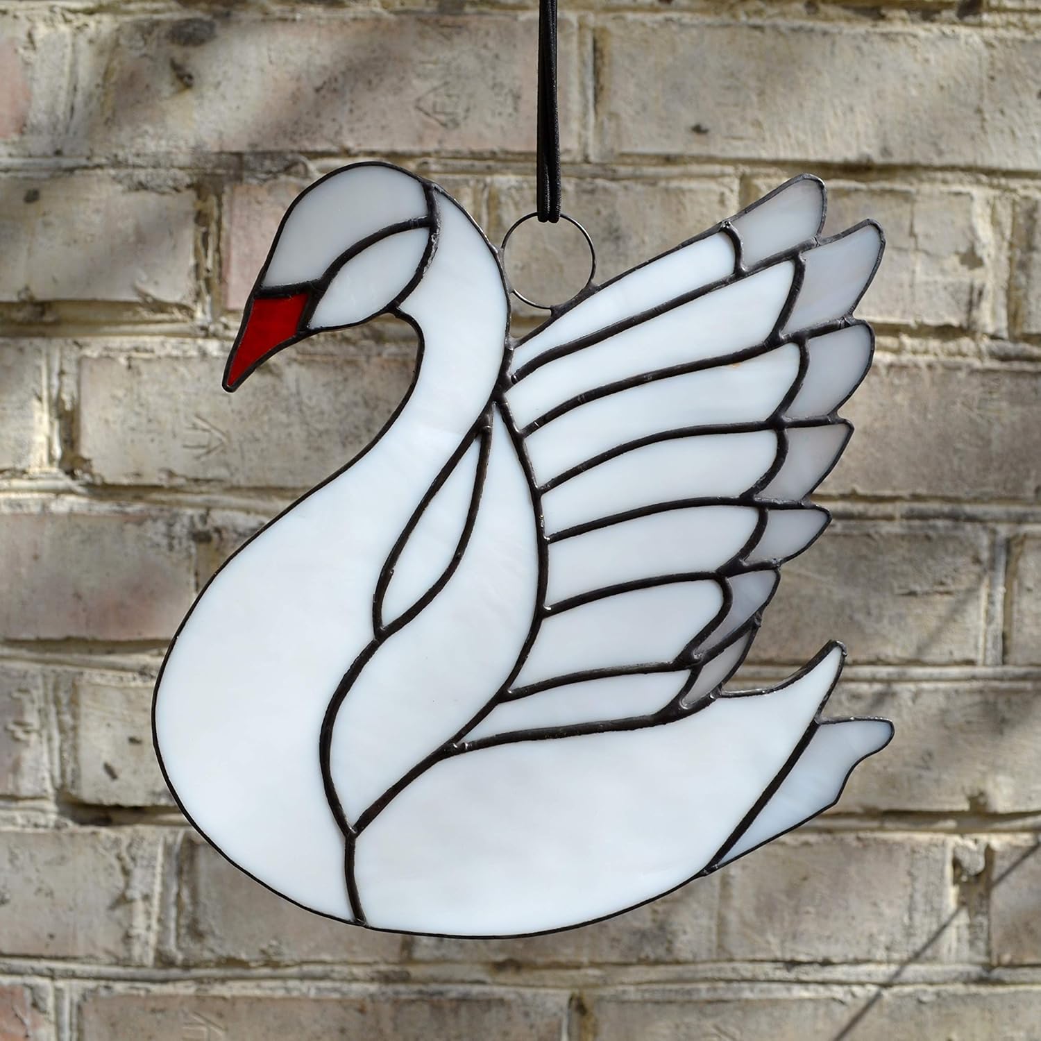 Swan Stained Glass Suncatcher Window Hanging or Wall Decor, Bird Sun Catcher Living Room Bedroom Kitchen Nursery, Unique Boho Handmade Wildlife Home Decor, Decorative Nature Themed Tiffany Style Art