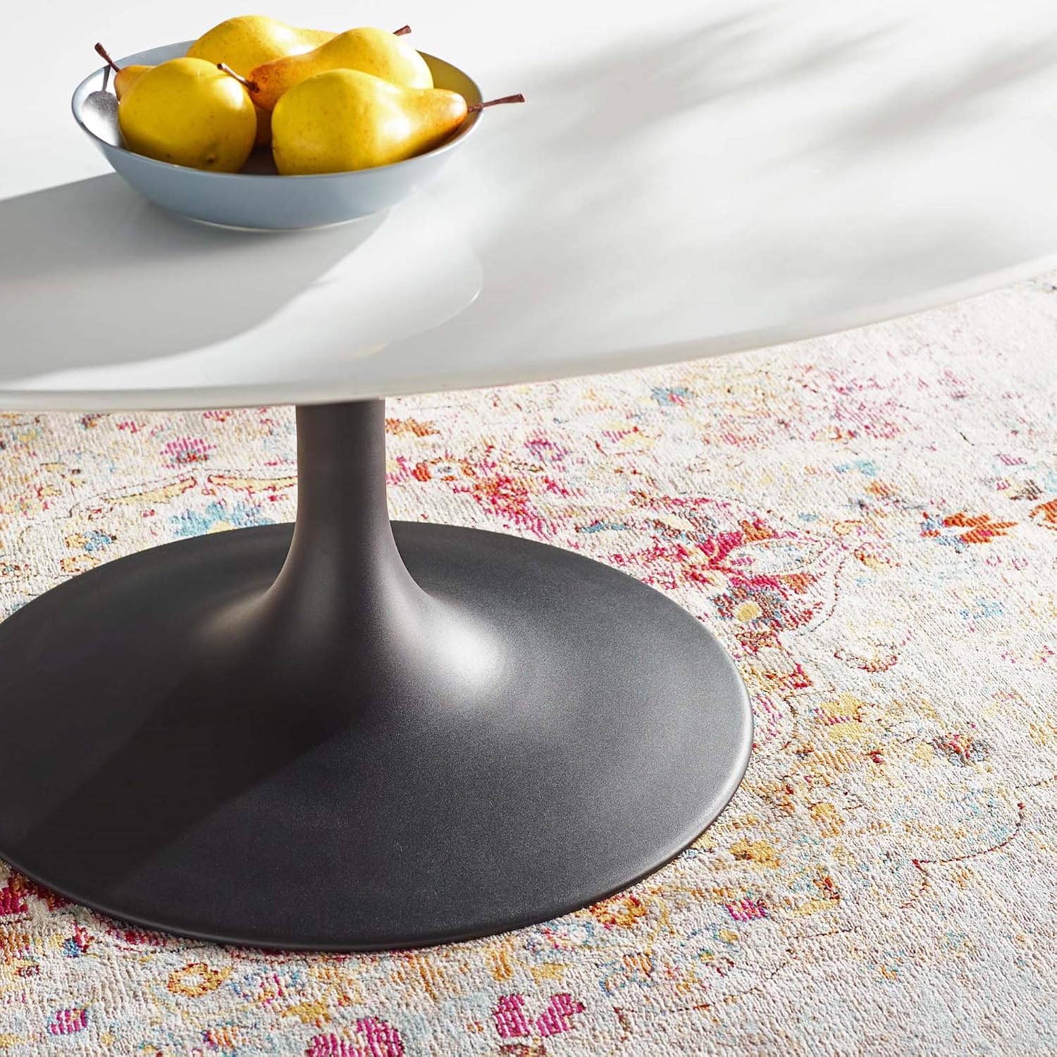 Ergode Lippa 42" Oval-Shaped Coffee Table | Iconic Modern Design | White Top | Metal Base | Chip-Resistant Finish