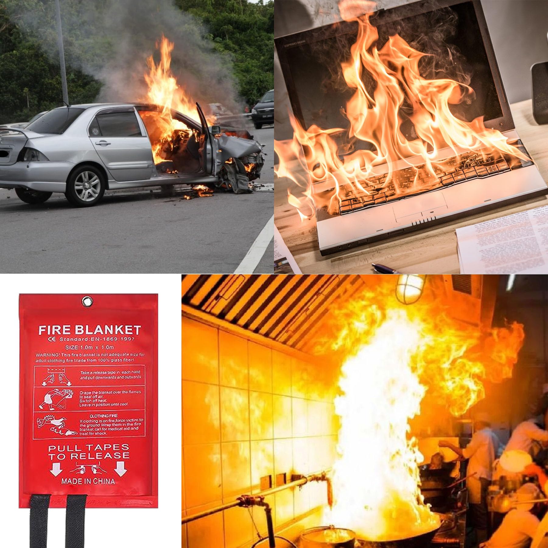Awaryjny koc przeciwpożarowy do kuchni, zmniejszający palność koc ochronny do domu, szkoły, na kominek, grill, samochód, biuro, magazyn (99 x 99 cm, 2 sztuki)