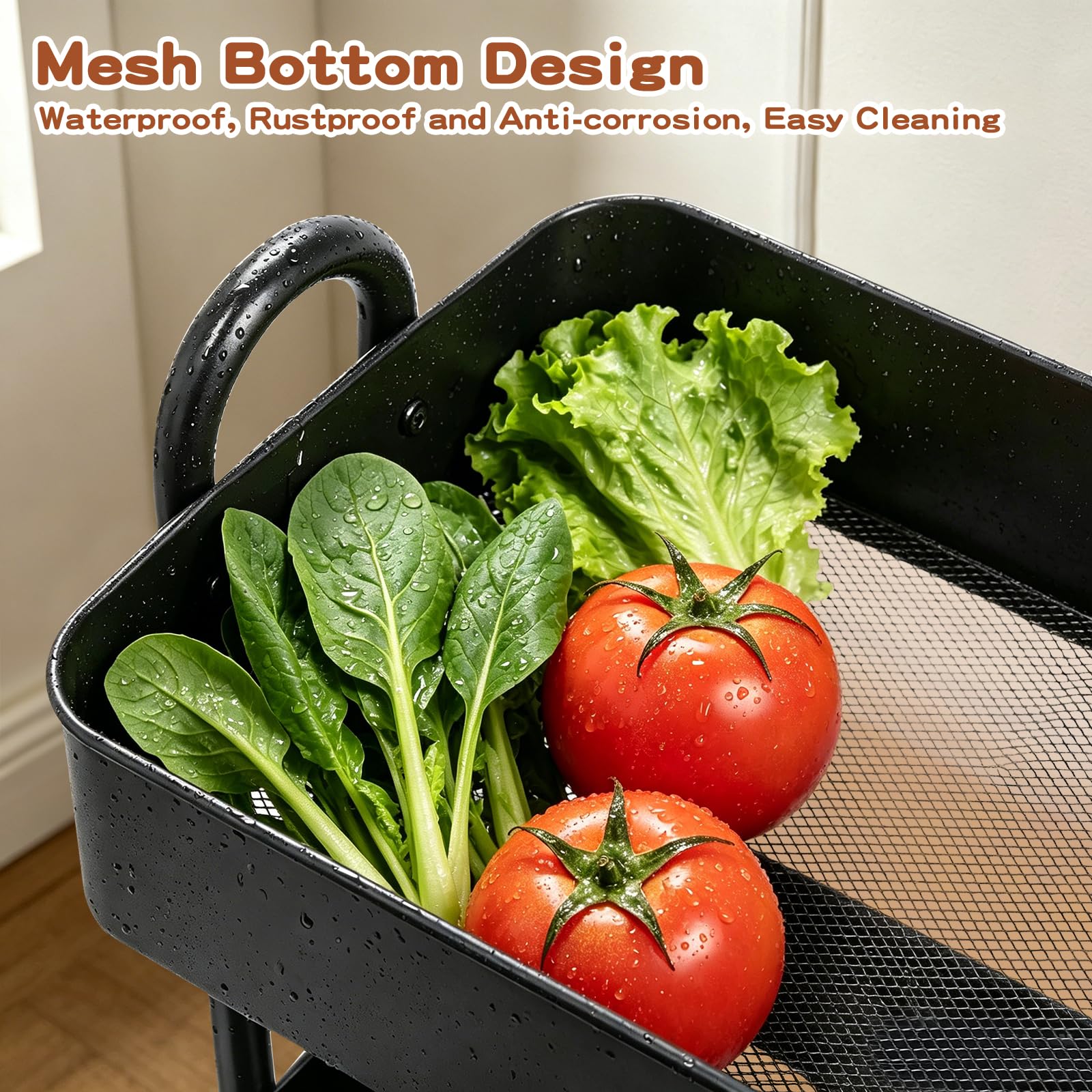 Boczif Desserte à roulettes, Matériaux Métalliques Desserte Cuisine (Noir) | avec 1 Tasse Suspendue, 1 étagère Amovible, 10 Papiers étiquettes et 5 Pochettes étiquettes, pour Salle de Bain, Cuisine