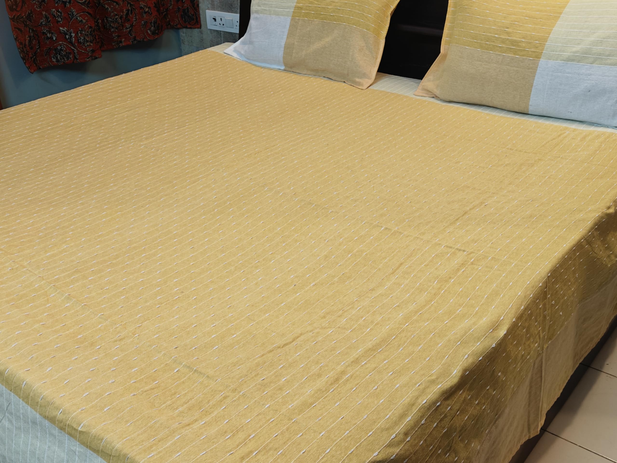 Riti Riwaaz 100% Cotton Bundki Pattern Double Bed Sheet with Two Pillow Covers, Handloom Cotton Bedsheets | All Season Comfort | Handmade Bedsheet 105 X 105 Inches King Size, 210 TC (Yellow) (B09LY5SDKP) Amazon Price History, Amazon Price Tracker