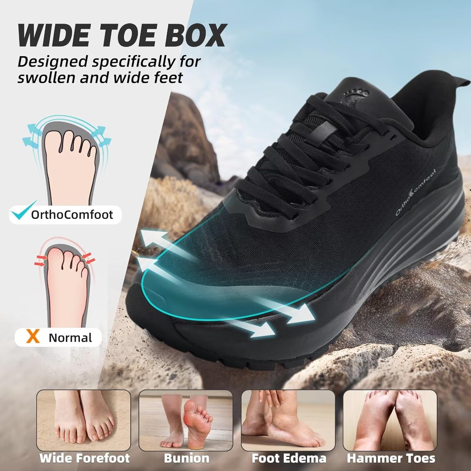 Women's Orthopedic Wide Plantar Fasciitis Shoes: Comfortable Arch Support Diabetic Orthotic Flat Feet Trail Running Athletic Hiking Sneakers, Casual Sports Trekking Walking Shoes for Foot Heel Pain - Image 3