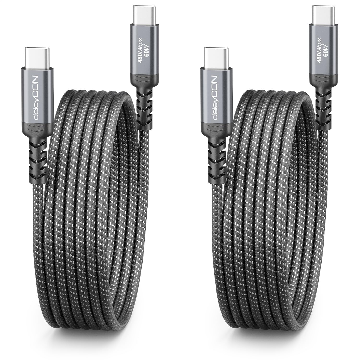 deleyCON 2x 2m USB C Ladekabel (60W Schnellladekabel) PD3.0 PPS USB-C auf USB-C Kabel für iPhone 17 16 15 Pro Max Air Galaxy A16 A56 S25 S24 S23 Pixel iPad Pro MacBook AirPods Tablet Switch PS5