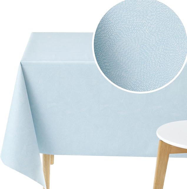 KP HOME PVC Table Cloth Wipe Clean Tablecloth Oilcloth Baby Blue Delicate Dash Pattern Waterproof Table Cover Wipeable Table Cloth Rectangular 200 x 140 Modern Lines Print 6 seat Table Cloth 78x55