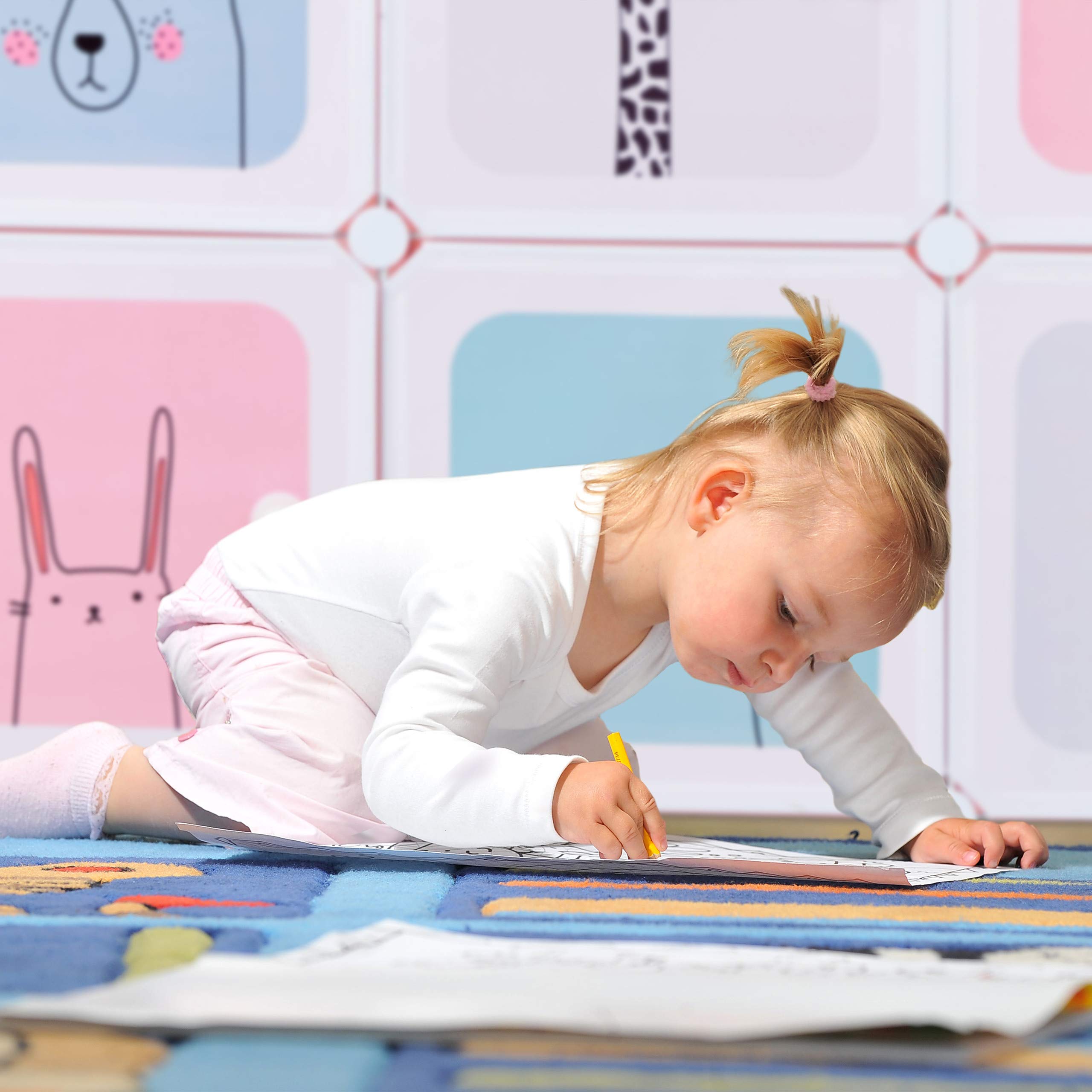 relaxdays Etagère emboîtable Enfants, Fillettes, Motifs ludiques, Plastique, Armoire DIY Portes, HlP 145x110x37,5cm,Rose, PP, ABS, métal, 145 x 110 x 37,5 cm