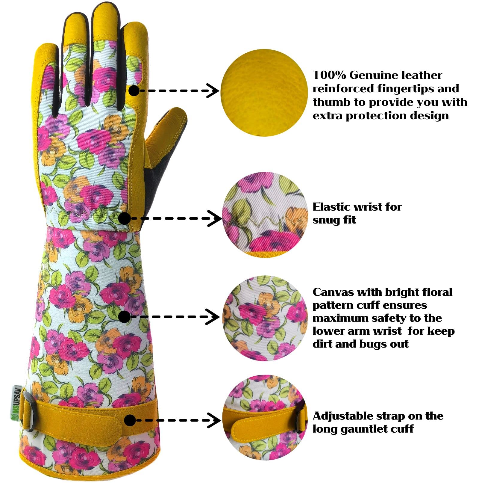 Guanti da giardinaggio in vera pelle | Guanti da giardinaggio resistenti alle spine | Guanti lunghi con touch screen (taglia L, rosa)