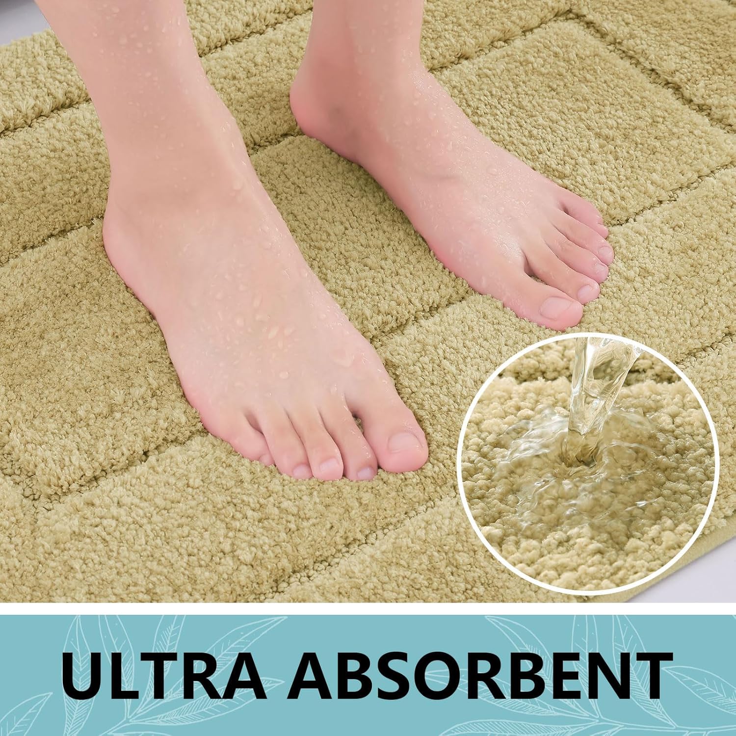 Buganda Microfiber Bathroom Rugs and Toilet Rugs U-Shaped, Bath Rug Size 24 x 16 and Toilet Rugs Size 24 x 20 in Beige, 2 Item Bundle