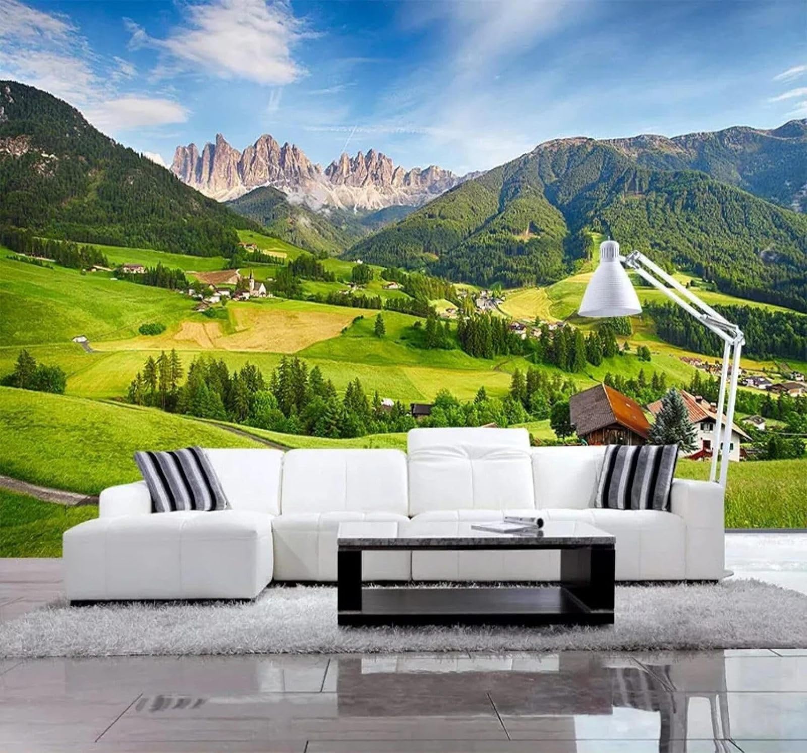 Tzxztt Fresh Beautiful Mountains Houses Natural Scenery Modern 3D Wallpaper Premium Textured Silk Neutral Tones Material Ideal for Living Room Bedroom-150cm×105cm