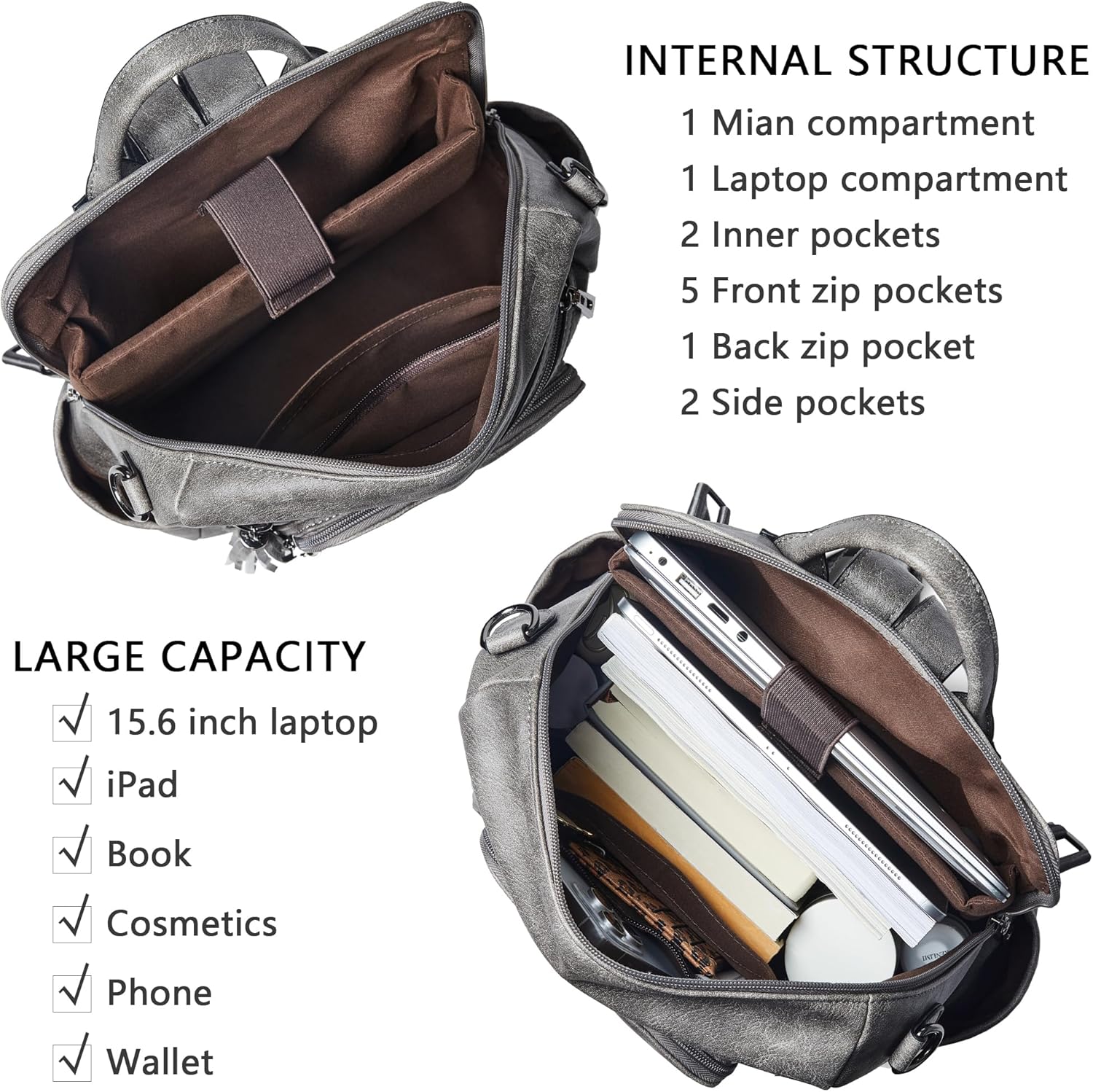 Shrrie Vegan Leather Laptop Backpack for Women 15.6 inch Work Backpack Fashion Travel Backpack Purse for Travel College Work - Image 4