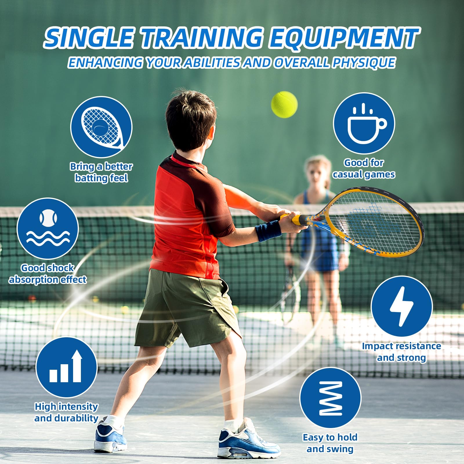JOY SPORT! 2 Pack Tennisschläger für Kinder, Tennis Trainer Set mit Rebound Ball, Schnur & Tasche