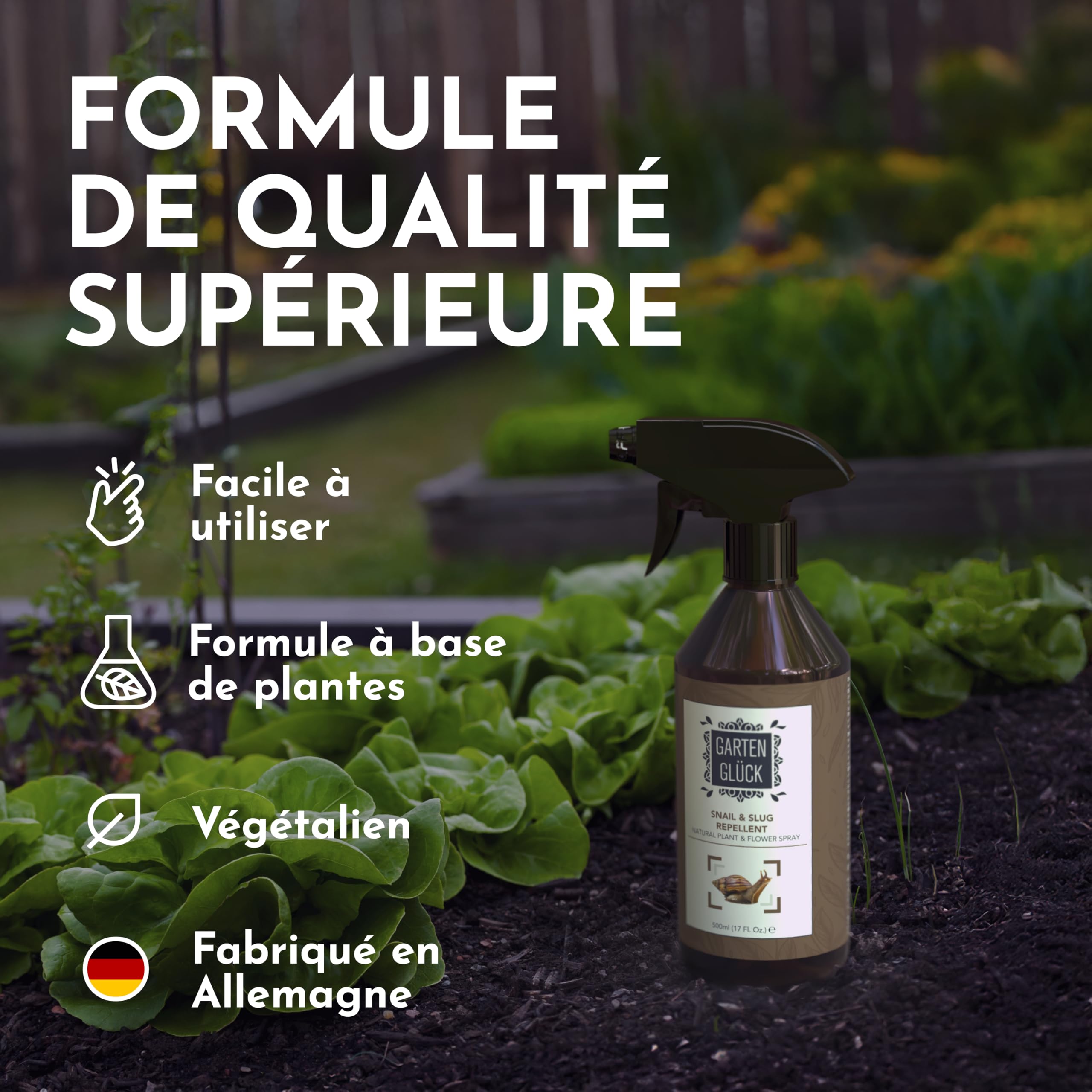 Thym Spray Anti Limaces et Escargots Jardin, Plante, Fleur -500ml- Non Tachant - Usage Intérieur & Extérieur - Répulsif Limace Escargots aux Huiles Essentielles Naturelles