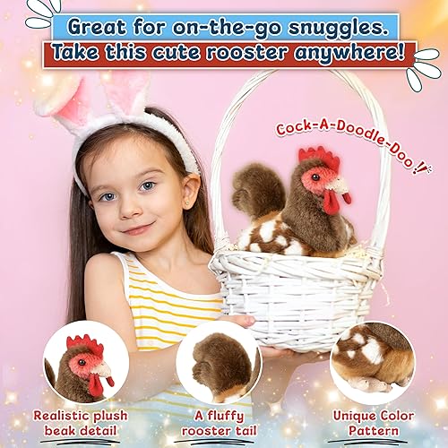 Miniatura 5 de Forest & Twelfth Gallo de peluche de 6 pulgadas, juguete de peluche suave, lindo animal de peluche para niños y niñas, pequeños animales de peluche