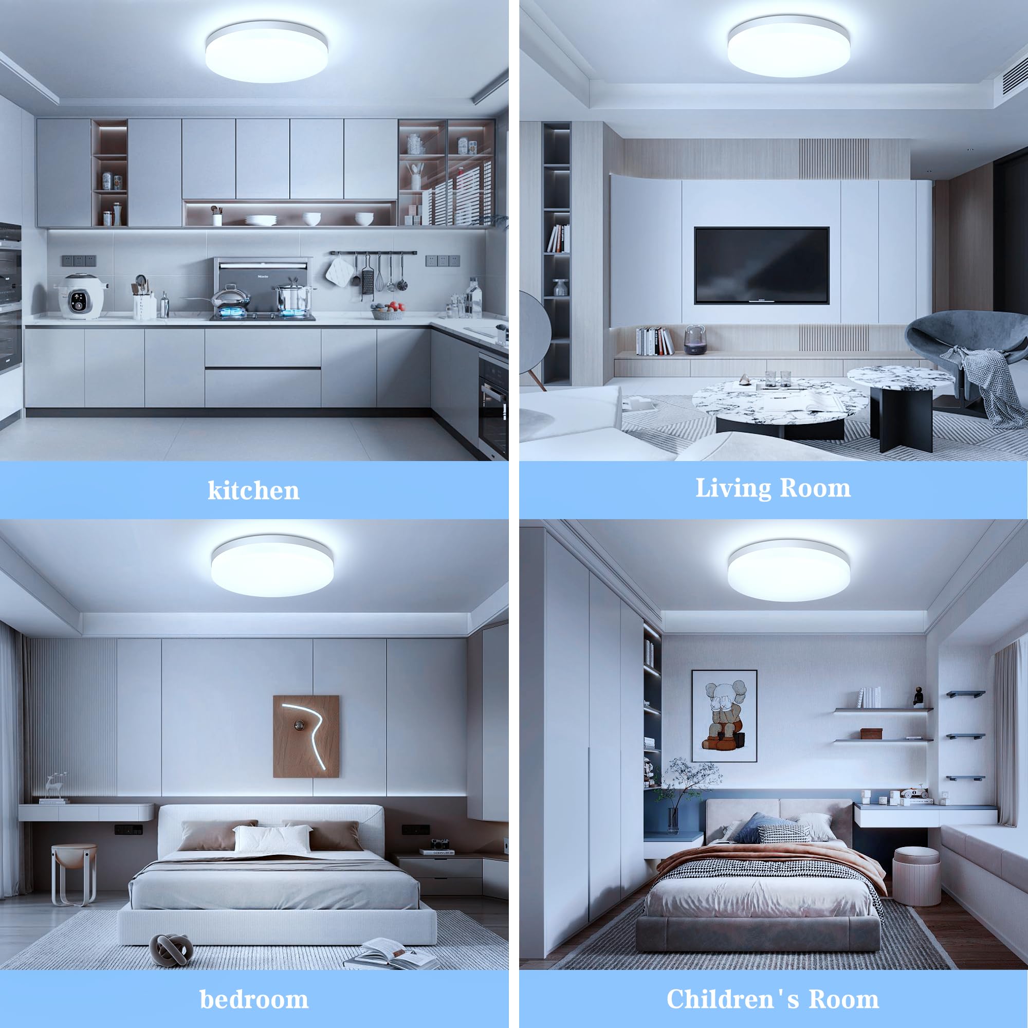 EASY EAGLE Plafonnier LED Rond 48W, 4800LM, 6500K, Luminaire Plafonniers Étanche IP44, Éclairage de Plafond Intérieur pour Salon, Chambre, Cuisine, Salle de Bain, Ø30cm