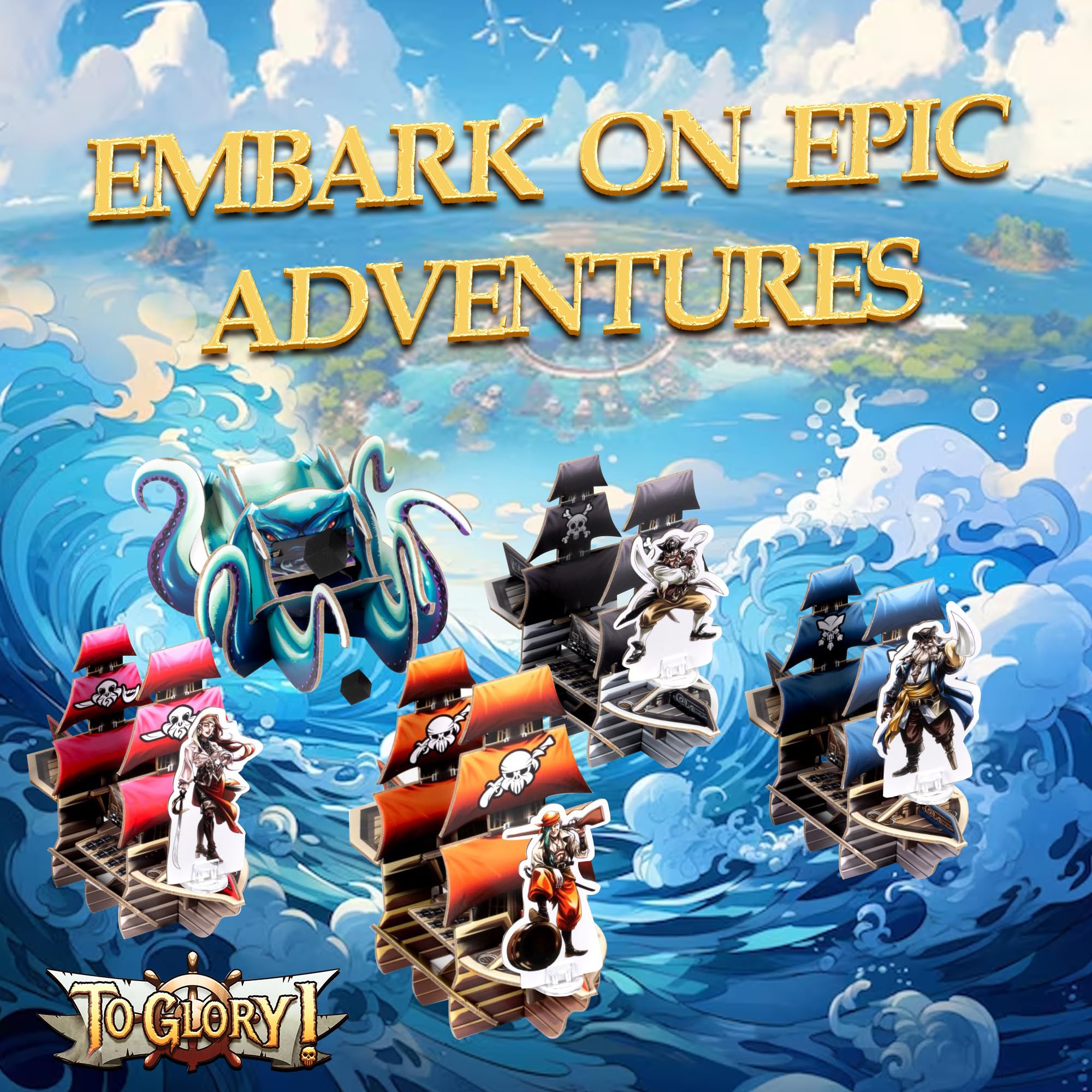to Glory Jeu de société d'aventure pirate amusant en famille pour 2 à 4 joueurs, participez à la dextérité et à la stratégie, découvrez le trésor avec des pistes de cartes d'aventure pirate et bateau