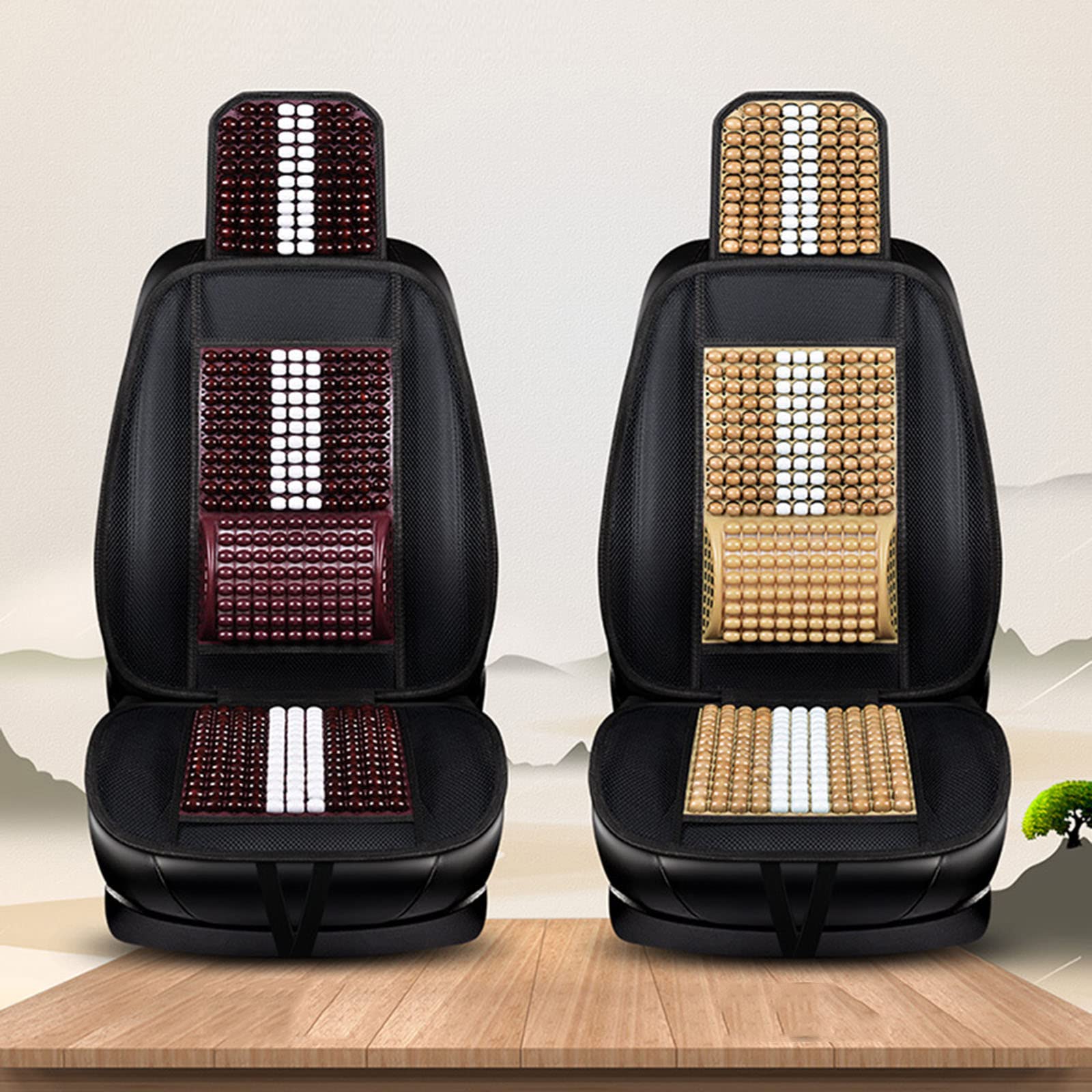 Coussin de massage en bois avec perles pour siège de voiture - Double usage - Couleur noire