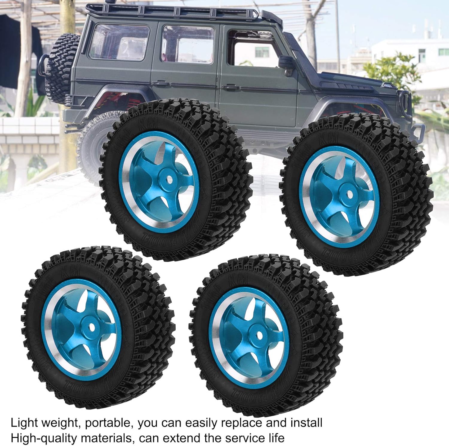RC Metal Hub Tires, 4Pcs 1/12 RC Car Tires RC Tires Replacement Compatible for MN86 1/12 RC Car(blue)